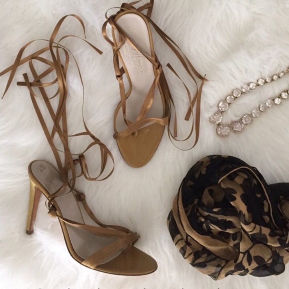 Yves Saint Laurent Golden Ribbon Lace Up Sandal